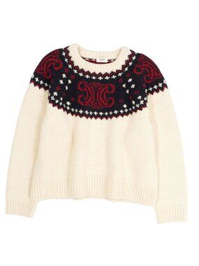Celine Knit Sweater Long Sleeve Triomphe Top Wool White XS